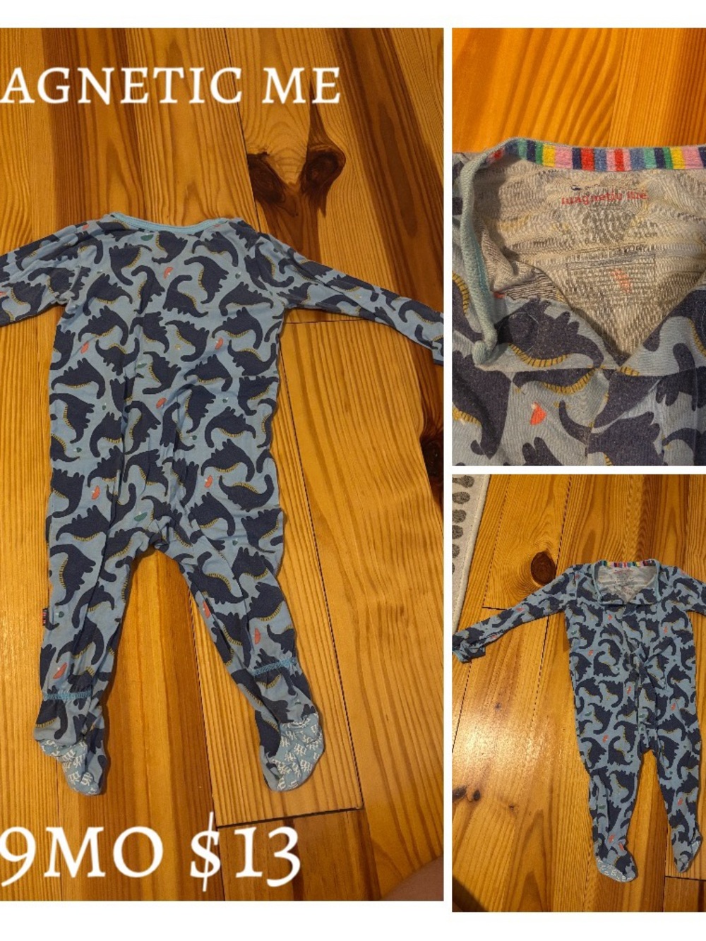 Magnetic Me Light Blue Dinosaur Print Footed One-Piece